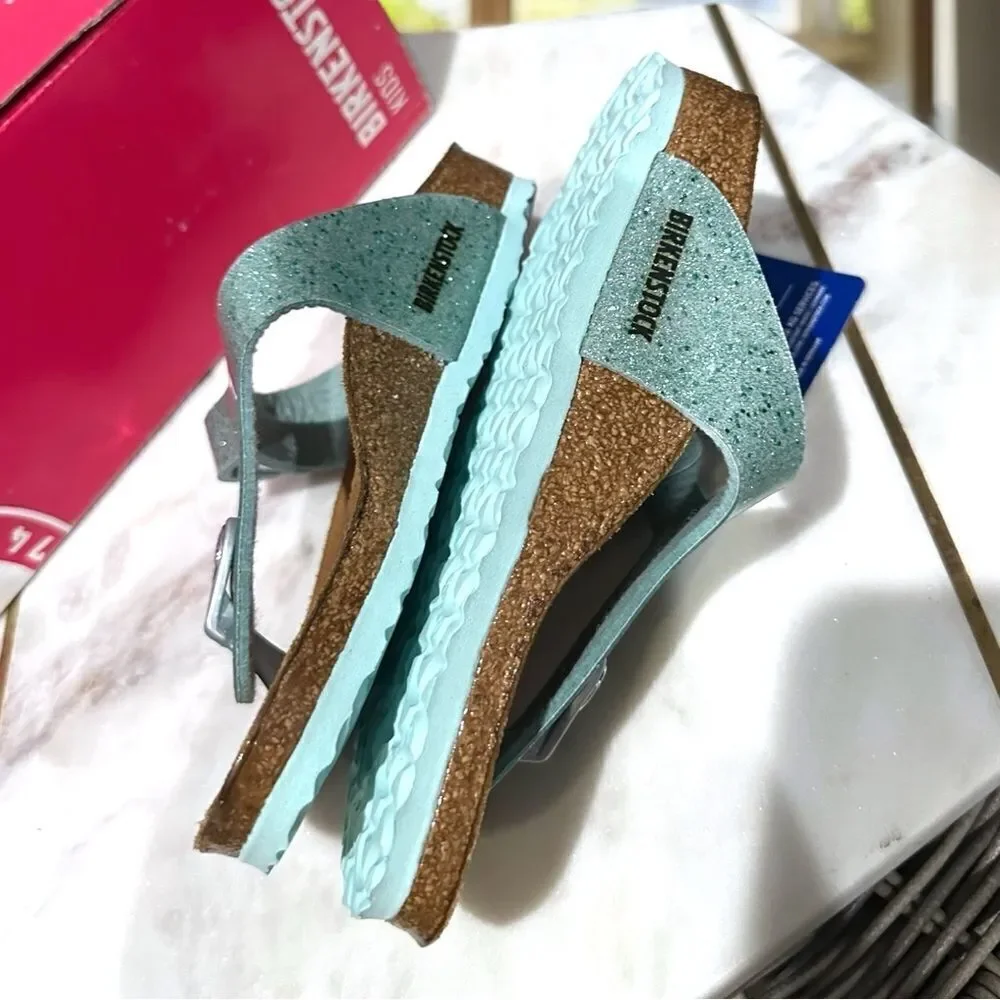 🔥 🆕 BIRKENSTOCK Girls Sandals Green Gizeh Cosmic Sparkle Size 30 US 12 - 12.5
